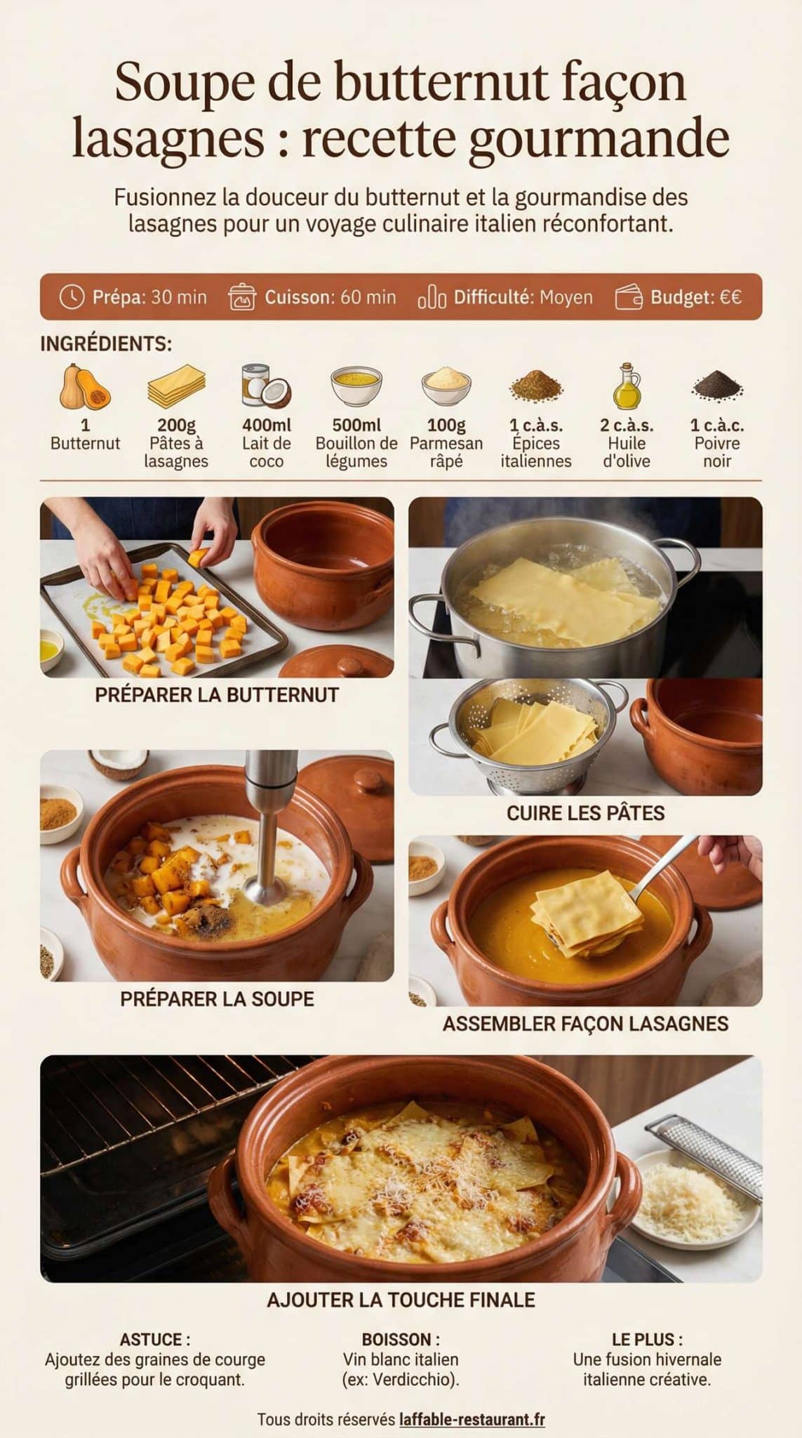 Fiche recette Soupe de butternut fa&ccedil;on lasagnes : recette gourmande