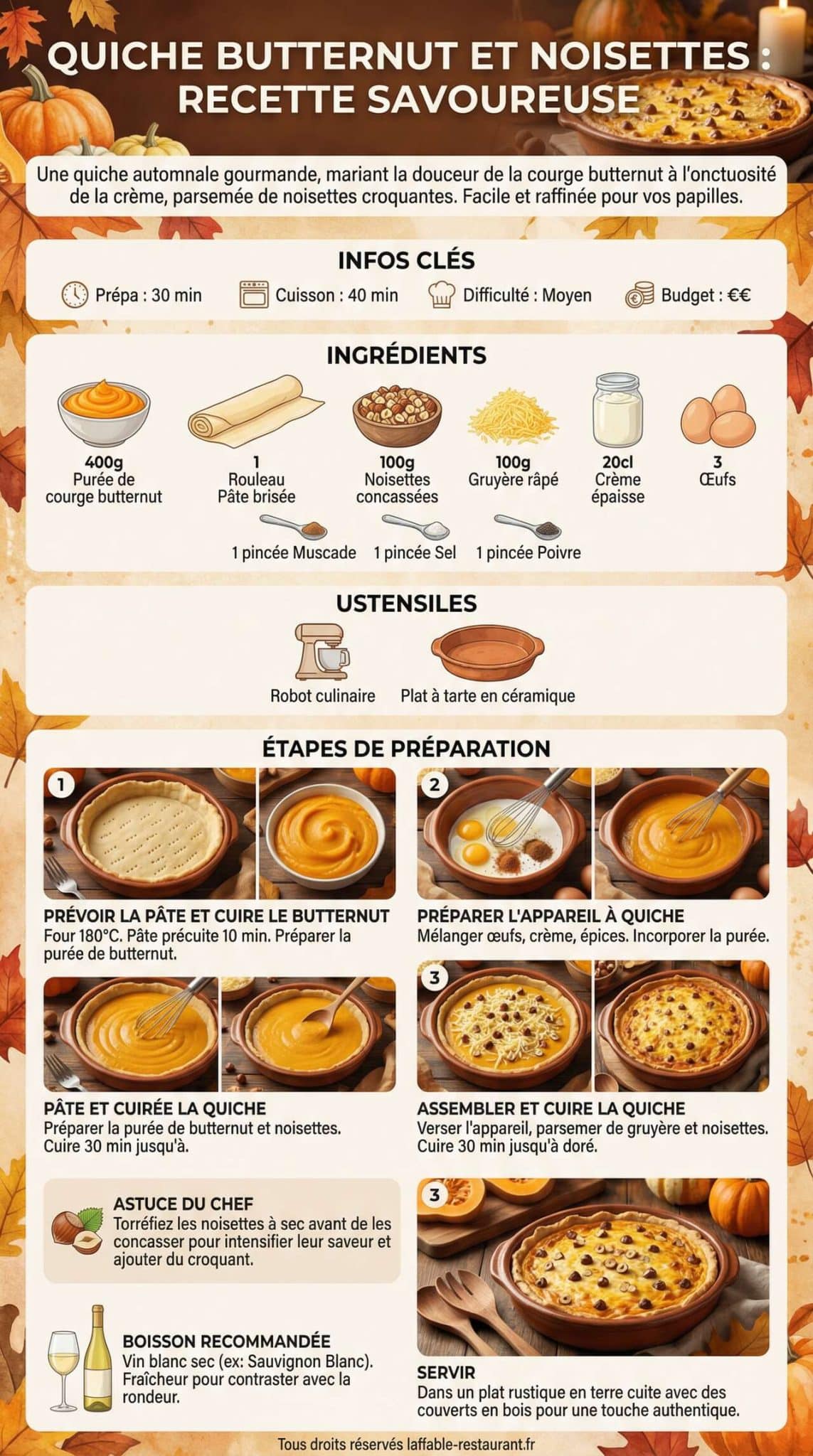 Fiche recette Quiche Butternut et Noisettes : recette Savoureuse