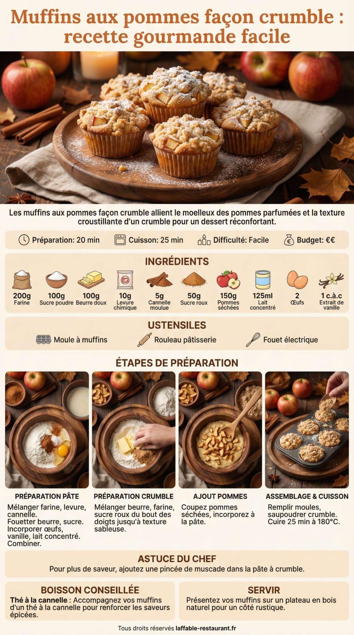 Fiche recette Muffins aux pommes fa&ccedil;on crumble : recette gourmande facile