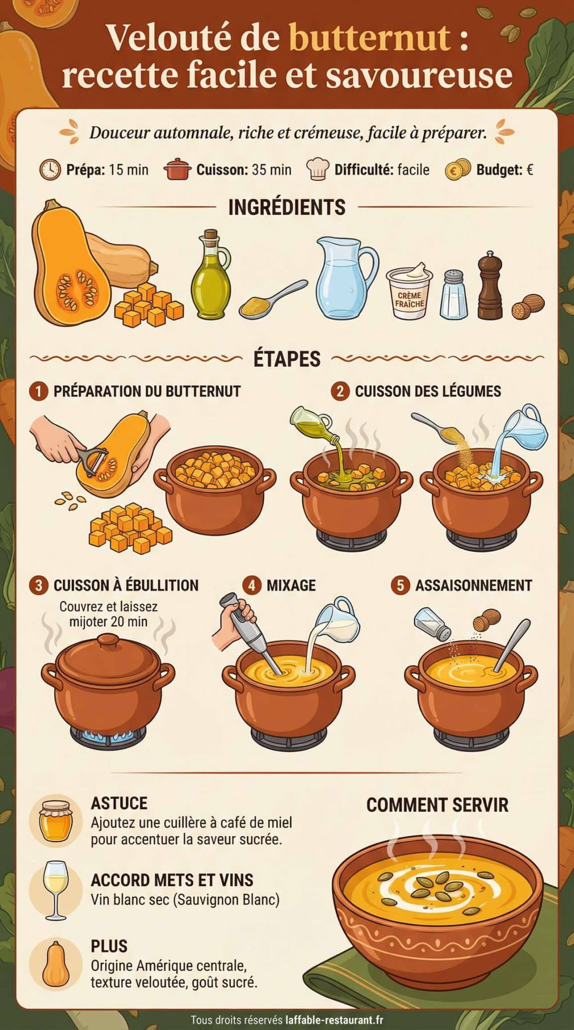 Fiche recette Velout&eacute; de butternut : recette facile et savoureuse