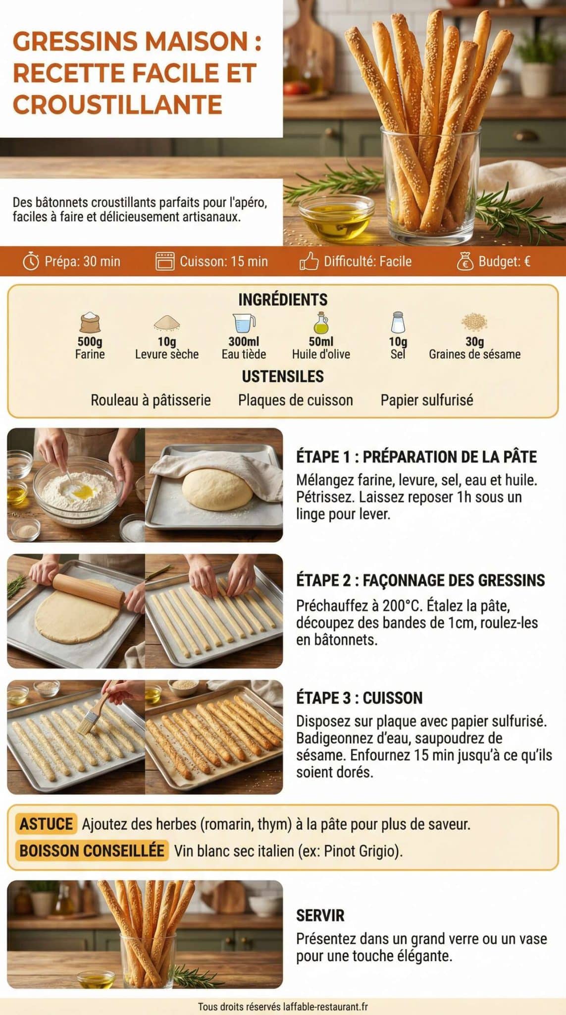 Fiche recette Gressins maison : recette facile et croustillante