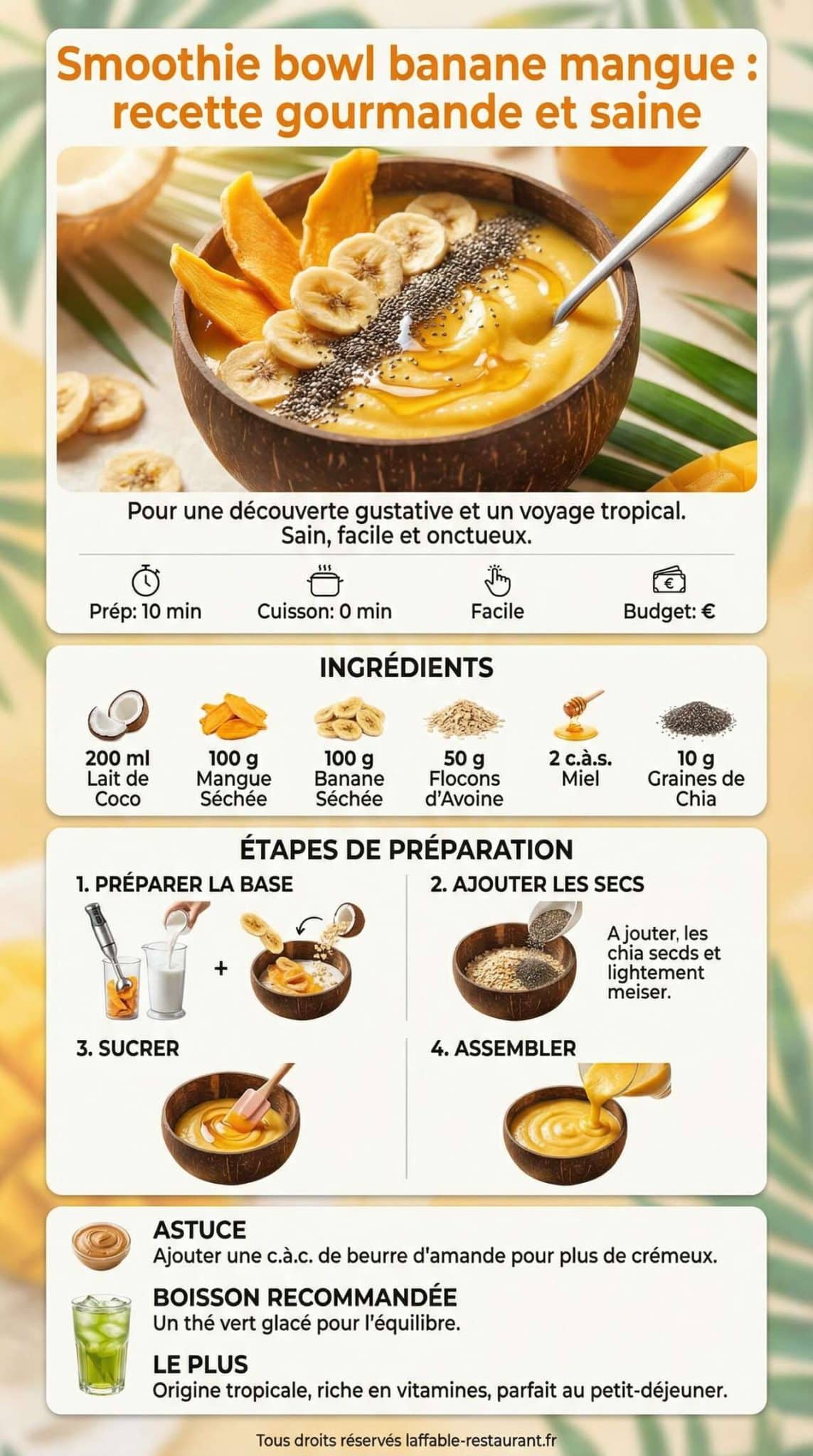 Fiche recette Smoothie bowl banane mangue : recette gourmande et saine