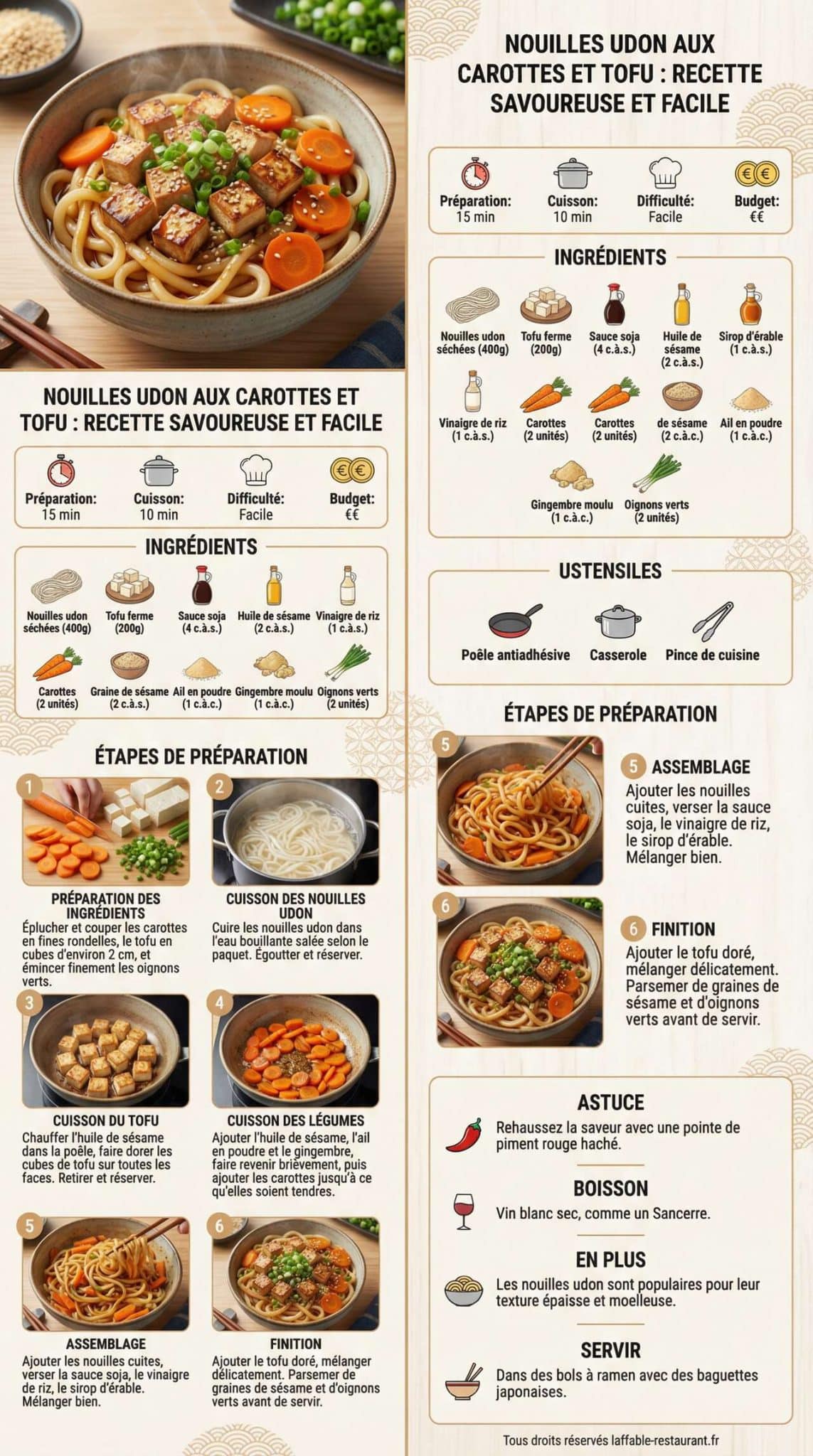 Fiche recette Nouilles Udon aux Carottes et Tofu : recette Savoureuse et Facile Fiche recette Nouilles Udon aux Carottes et Tofu : recette Savoureuse et Facile