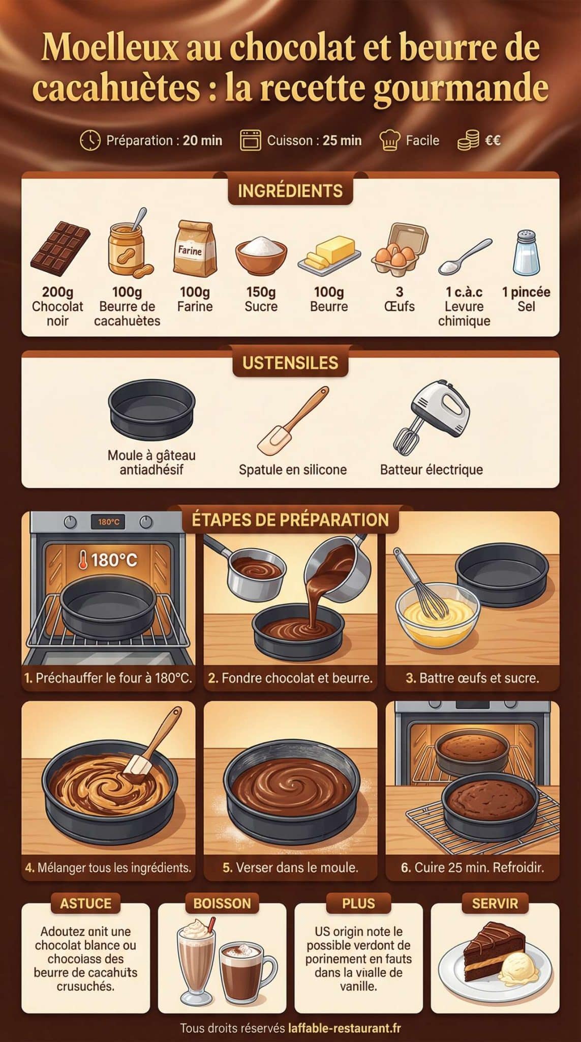 Fiche recette Moelleux au chocolat et beurre de cacahu&egrave;tes : la recette gourmande