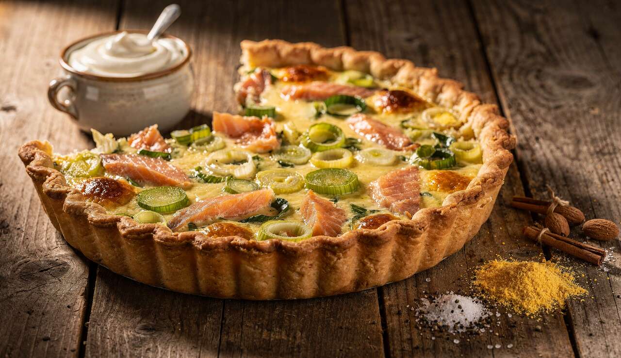 Recette de quiche poireau, truite et parmesan