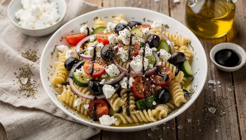 Recette de salade de pâtes grecque savoureuse