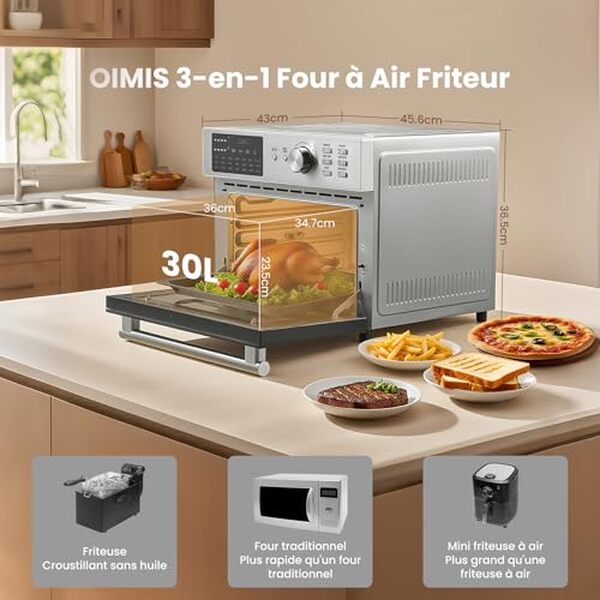 Découvrez l'efficacité de la friteuse air fryer OIMIS inox xxl 30L : un appareil puissant et polyvalent pour des fritures saines et savoureuses à la maison