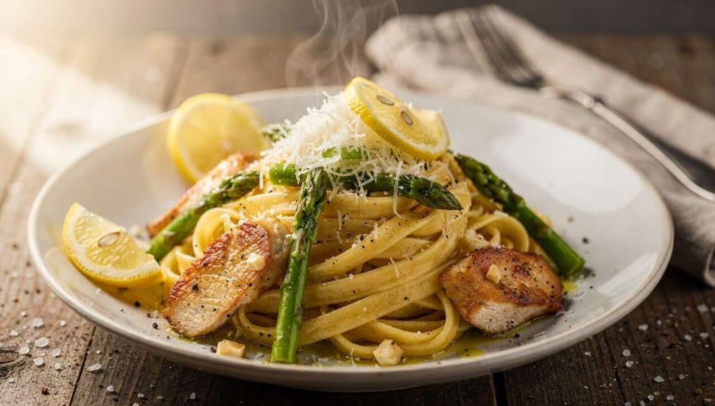 Tagliatelles asperges poulet citron : la recette savoureuse