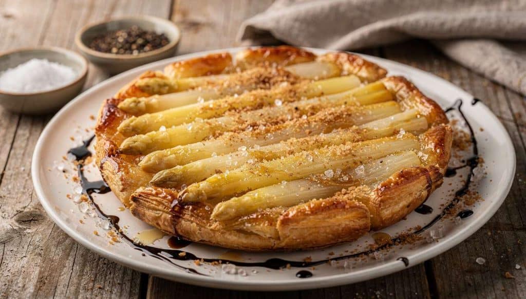 Tarte tatin d'asperges blanches : recette savoureuse