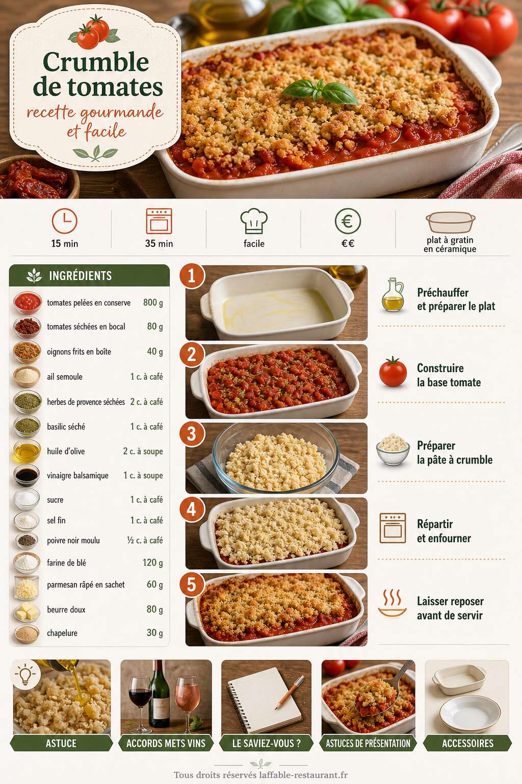 Fiche recette Crumble de tomates : recette gourmande et facile