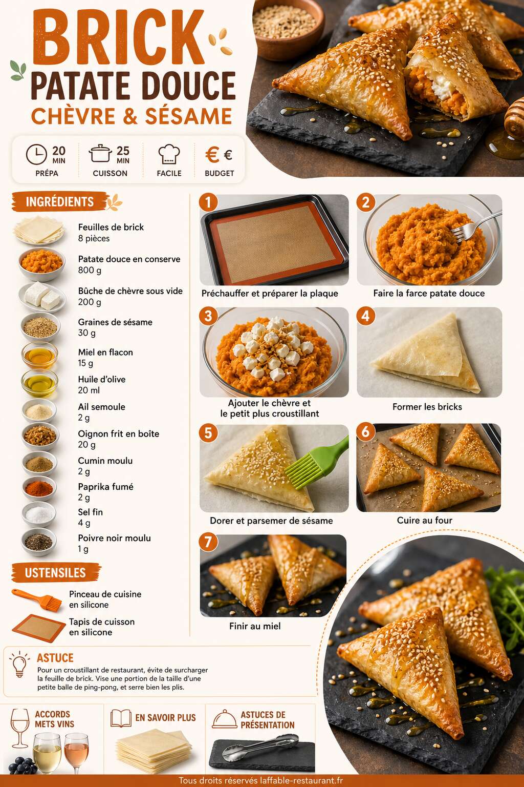 Fiche recette Recette brick patate douce ch&egrave;vre s&eacute;same
