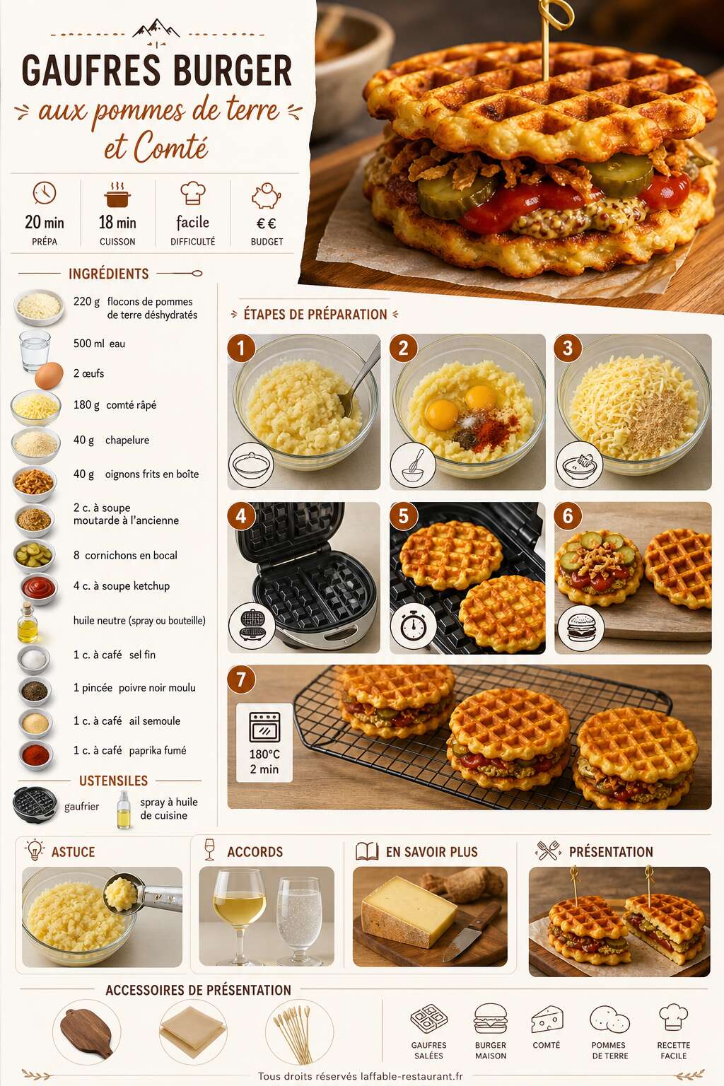 Fiche recette Recette gaufres burger aux pommes de terre et Comt&eacute;