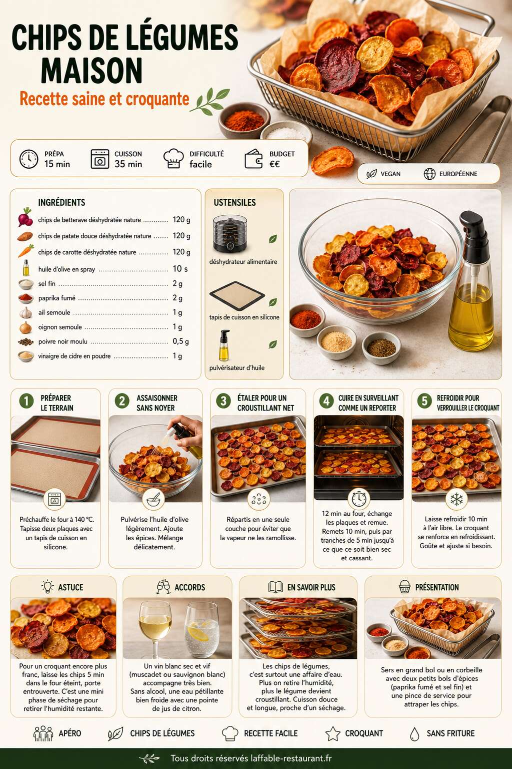 Fiche recette Chips de l&eacute;gumes maison : recette saine et croquante