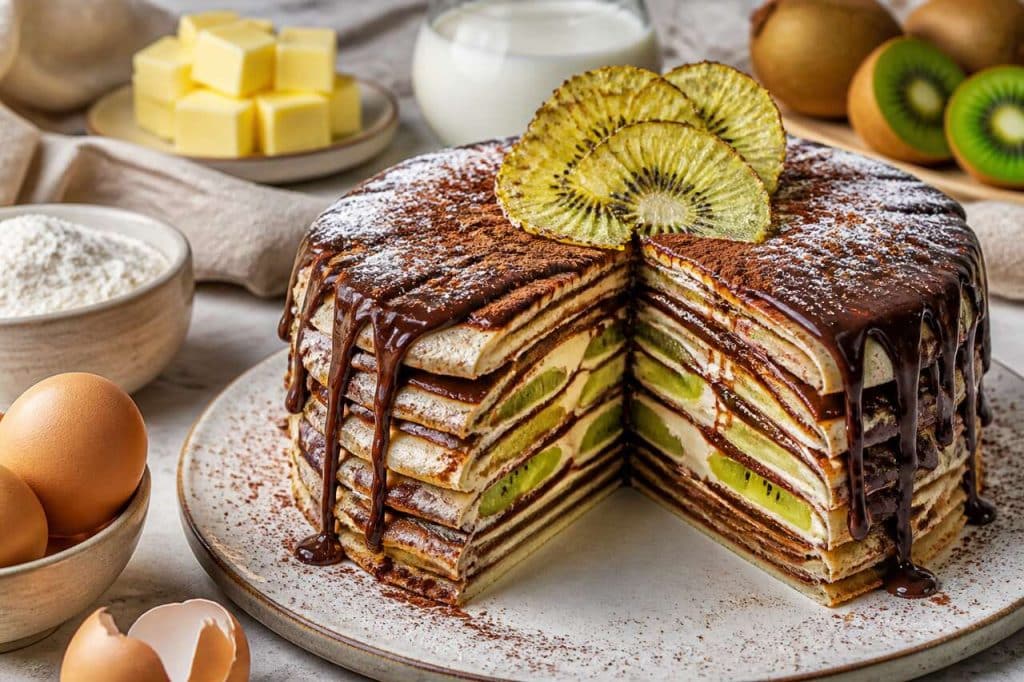 Gâteau de crêpes au kiwi et chocolat : recette gourmande