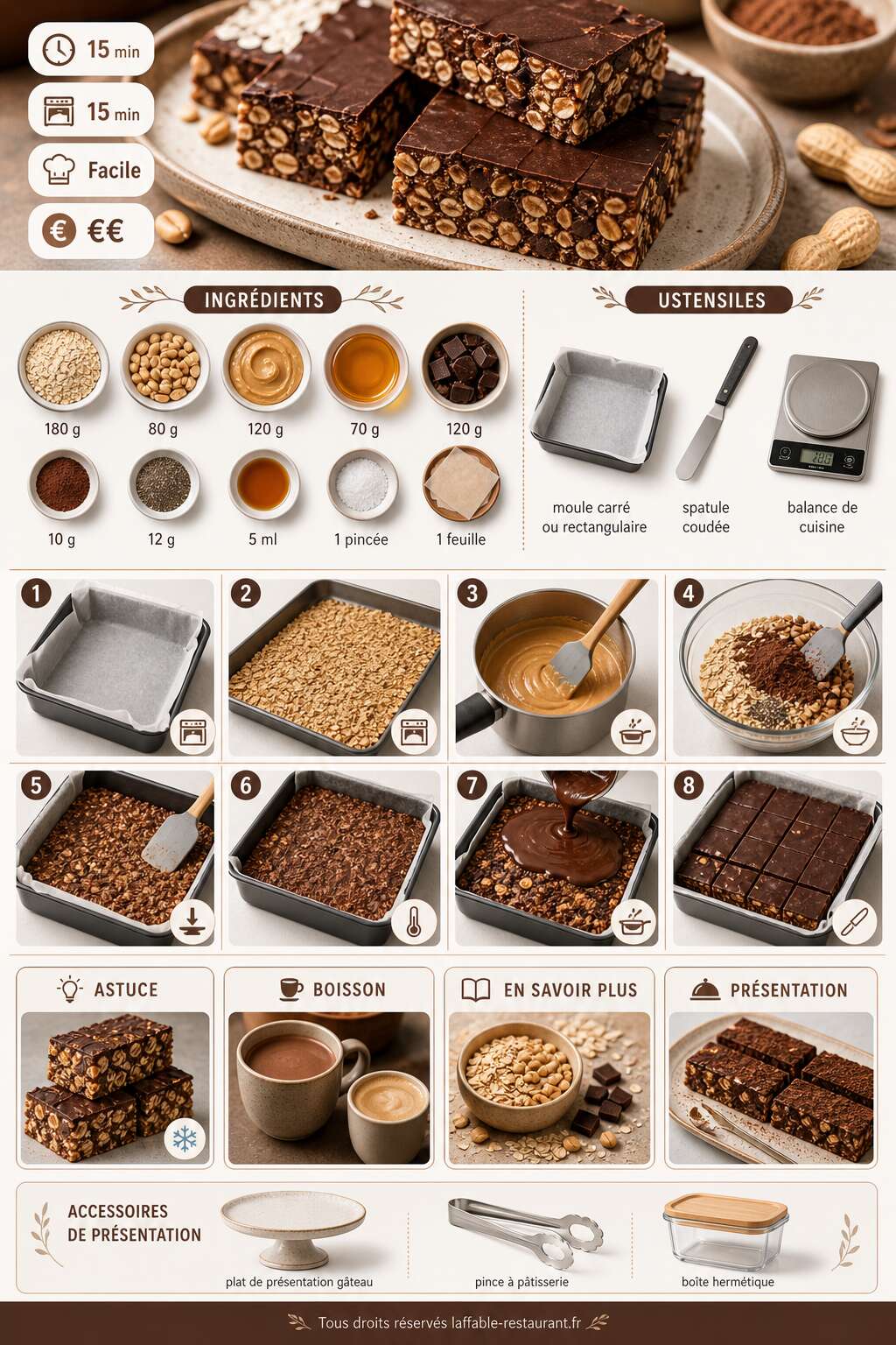 Fiche recette Barres de c&eacute;r&eacute;ales choco-cacahu&egrave;tes : recette gourmande et saine