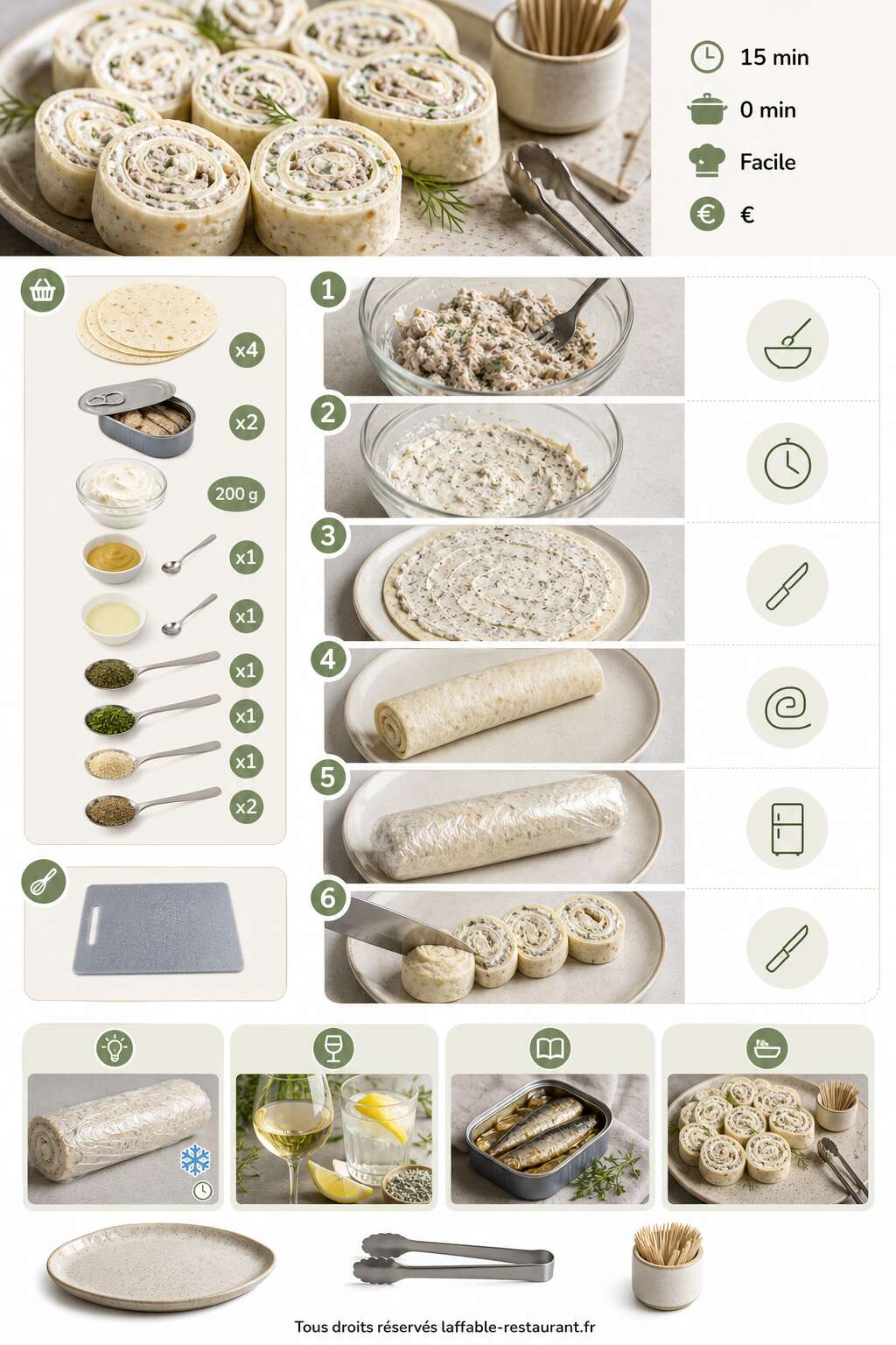 Fiche recette Roul&eacute;s ap&eacute;ro aux maquereaux : recette facile et rapide