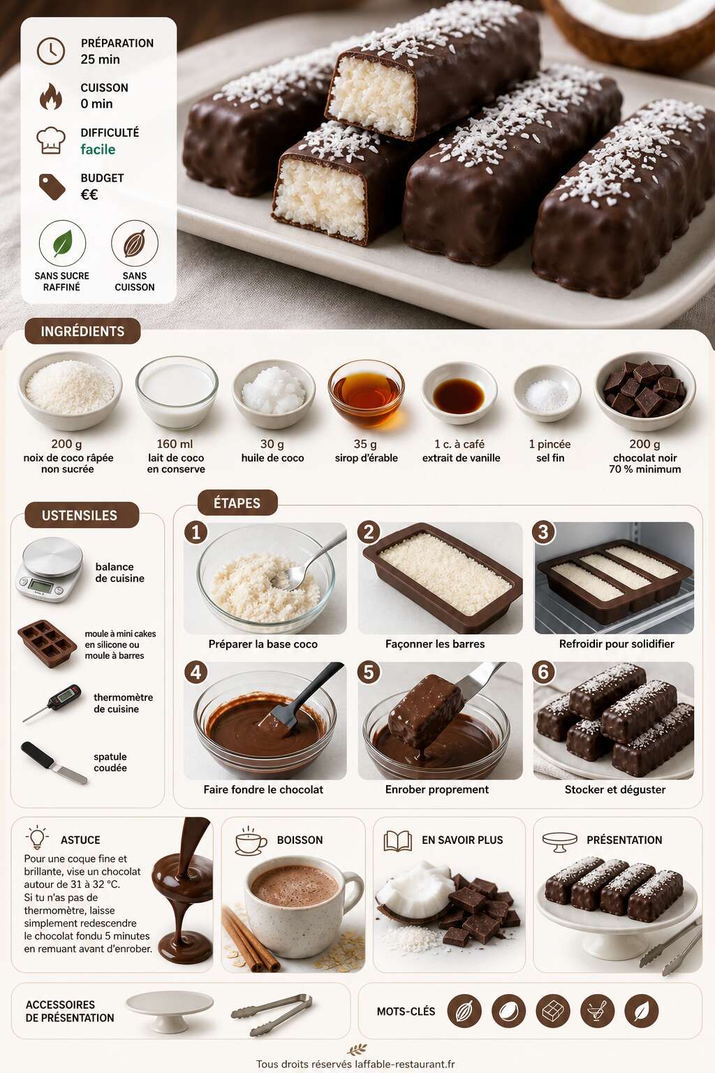 Fiche recette Recette de Bounty sans sucre raffiné : une douceur saine et gourmande Fiche recette Recette de Bounty sans sucre raffiné : une douceur saine et gourmande