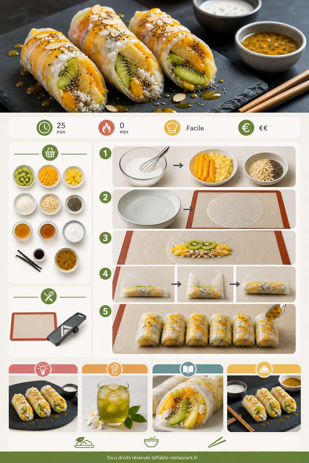 Fiche recette Recette : rouleaux de Printemps au Kiwi Fiche recette Recette : rouleaux de Printemps au Kiwi
