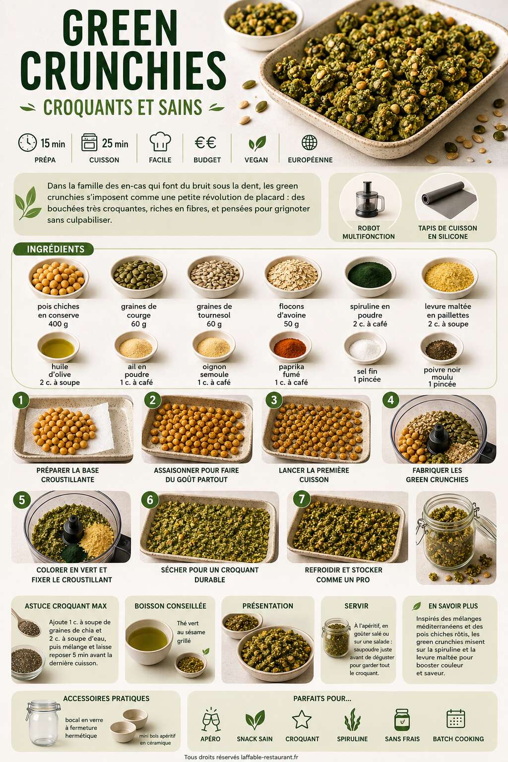 Fiche recette Recette de green crunchies croquants et sains