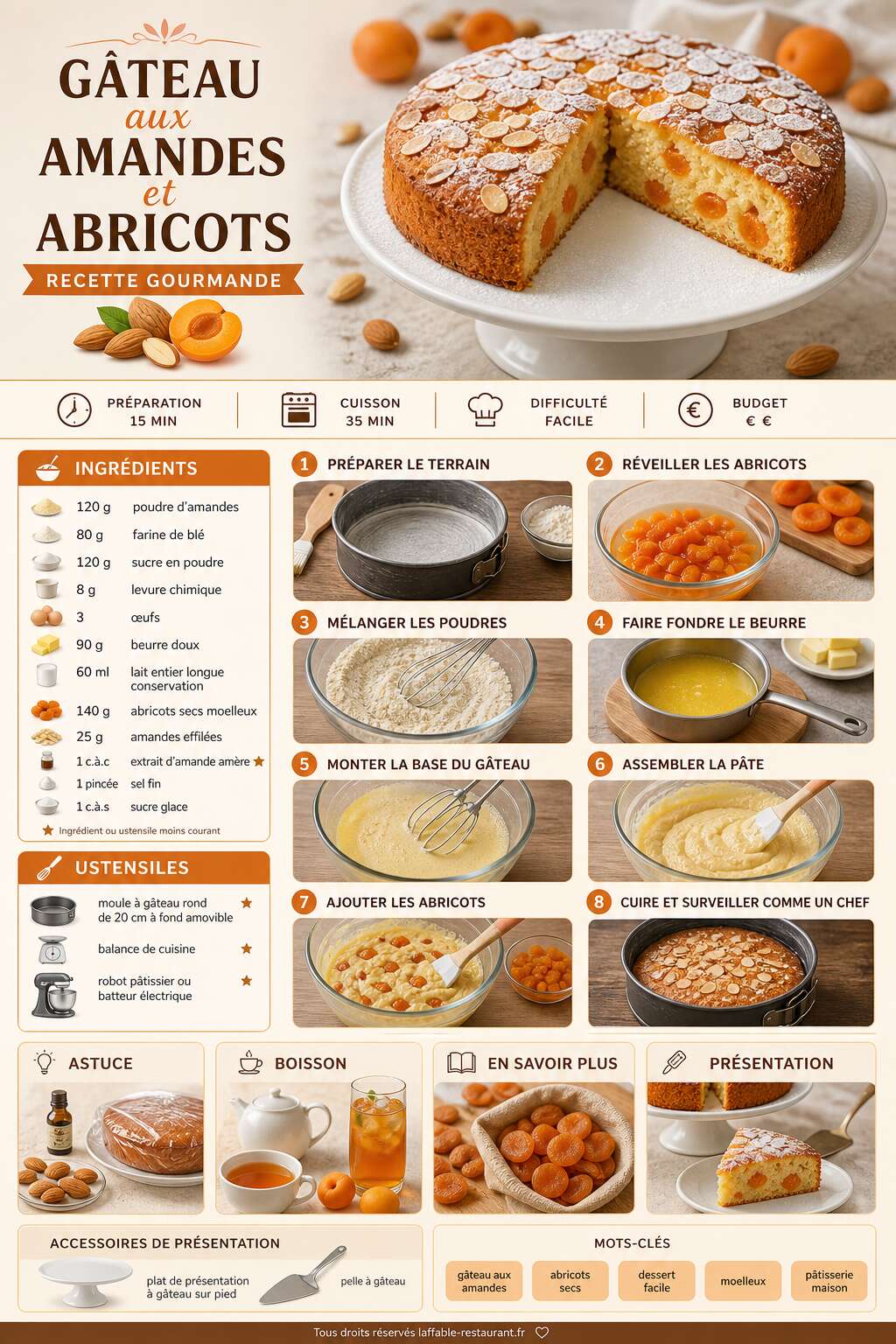 Fiche recette G&acirc;teau aux amandes et abricots : recette gourmande
