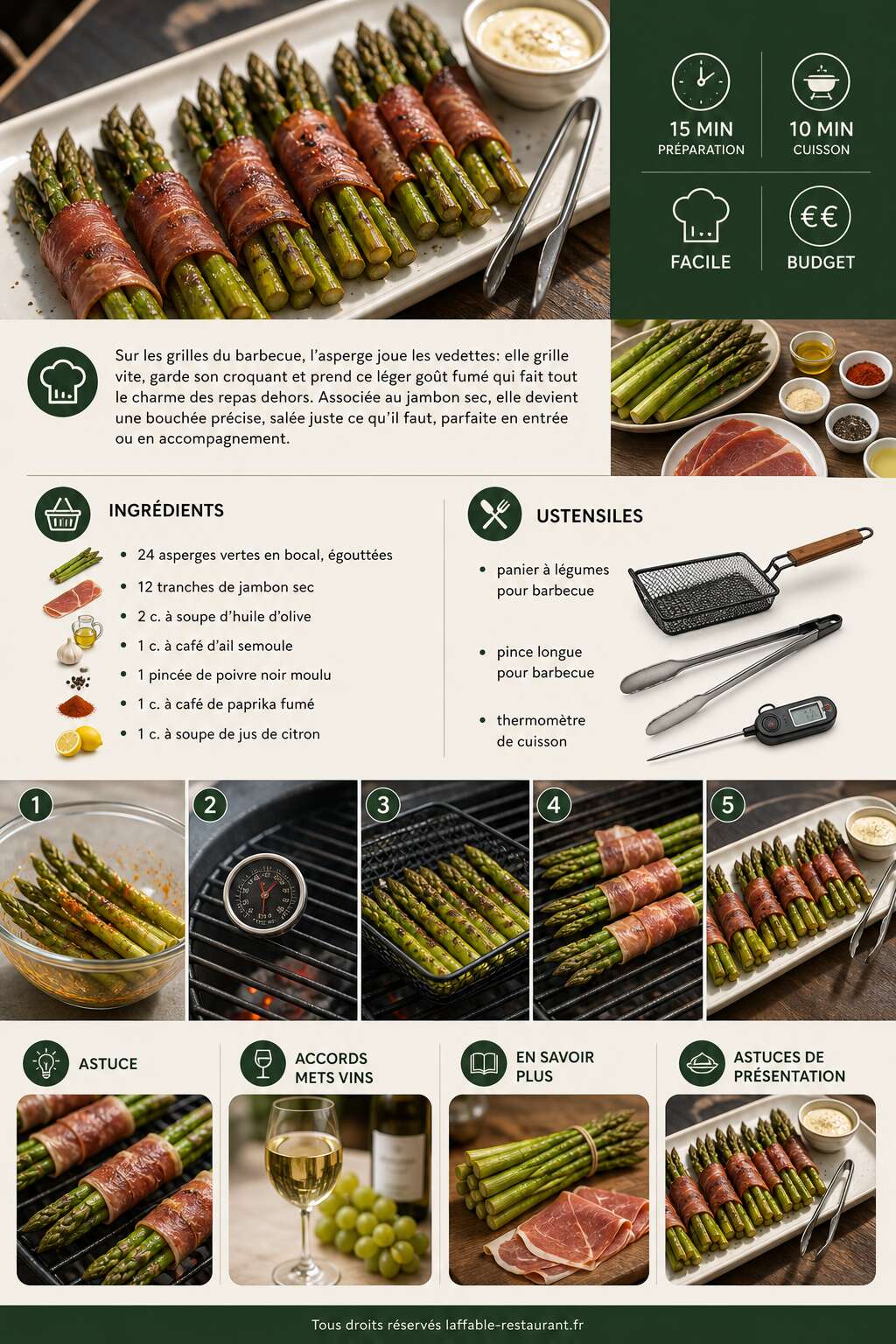 Fiche recette Recette BBQ : asperges grillées au jambon sec Fiche recette Recette BBQ : asperges grillées au jambon sec