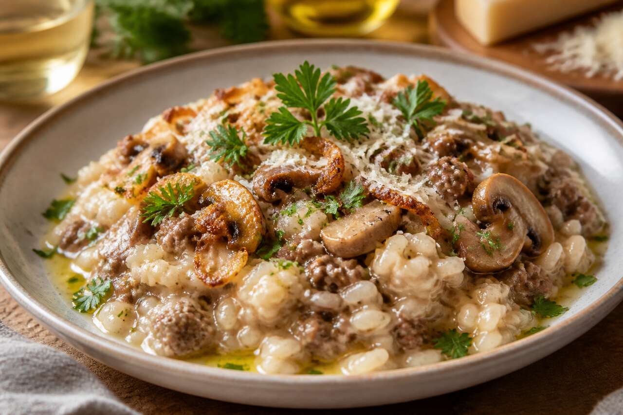 Risotto viande hachée et champignons au Cookeo : recette facile