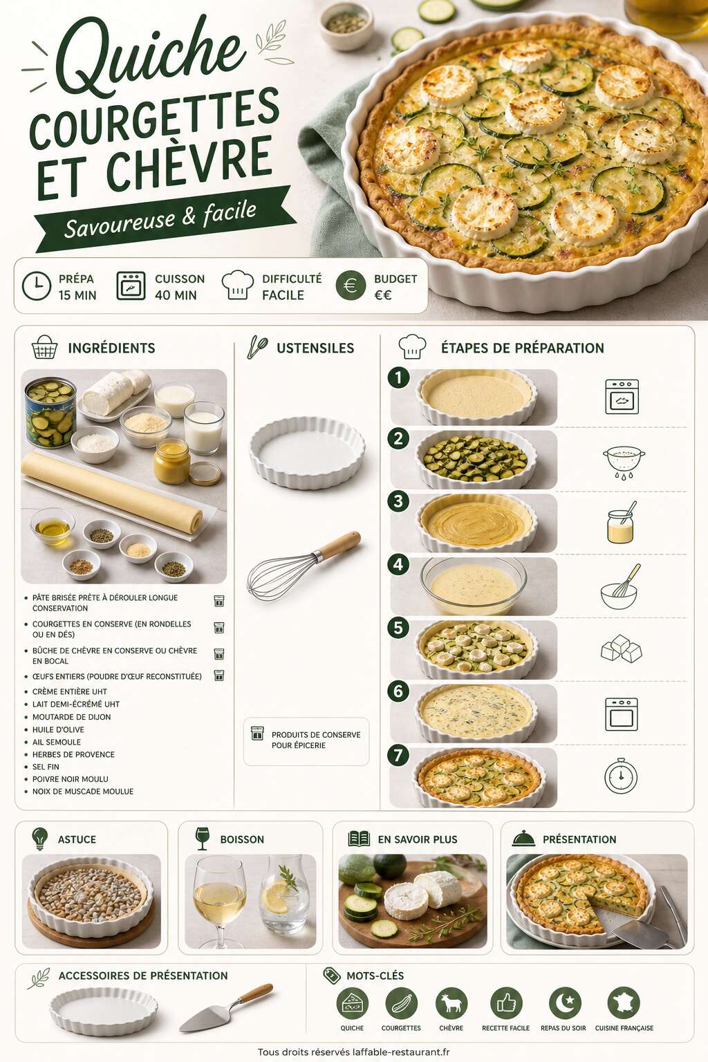 Fiche recette Quiche courgettes et chèvre : recette savoureuse et facile Fiche recette Quiche courgettes et chèvre : recette savoureuse et facile