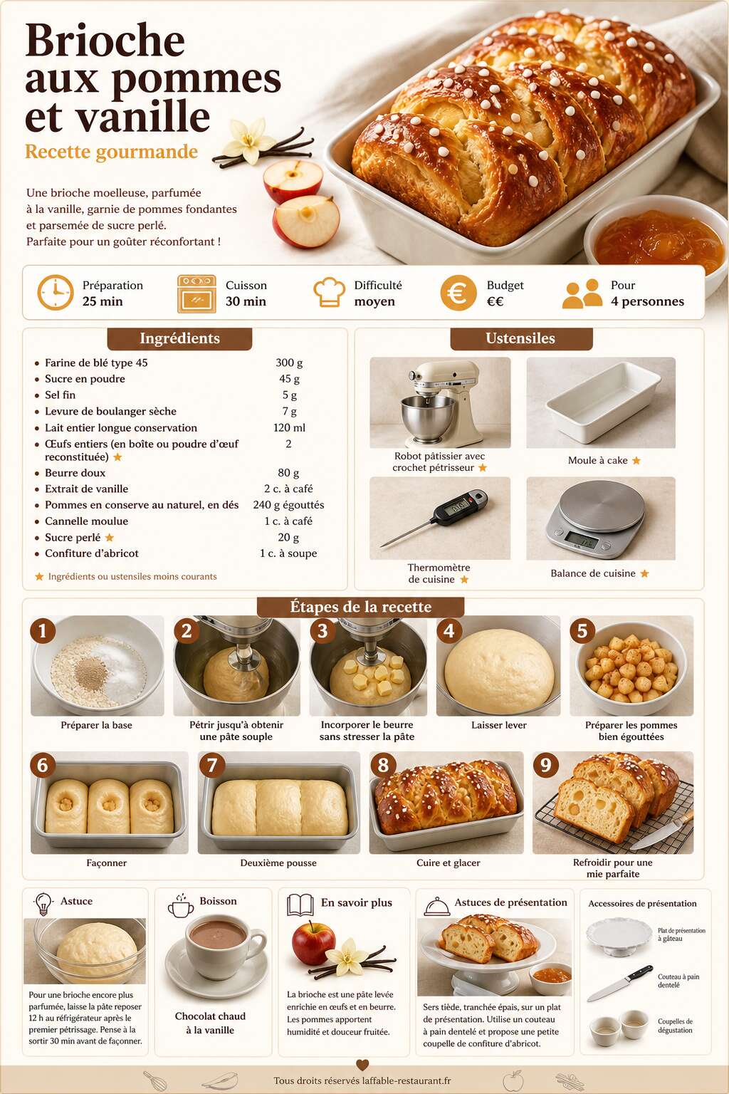 Fiche recette Brioche aux pommes et vanille : recette gourmande