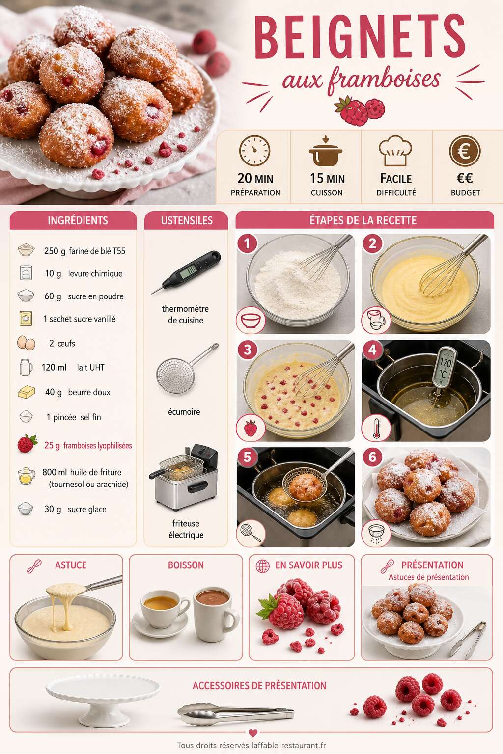Fiche recette Recette de beignets aux framboises : délicieux et faciles à réaliser Fiche recette Recette de beignets aux framboises : délicieux et faciles à réaliser