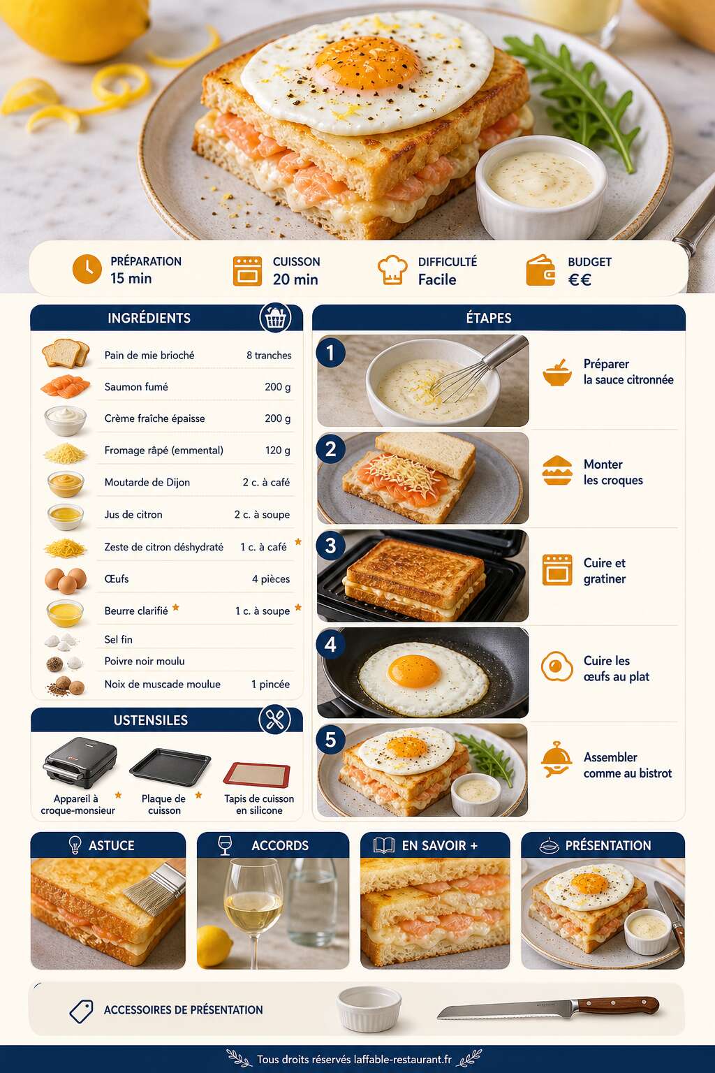 Fiche recette Croque-madame au saumon et citron : recette gourmande Fiche recette Croque-madame au saumon et citron : recette gourmande