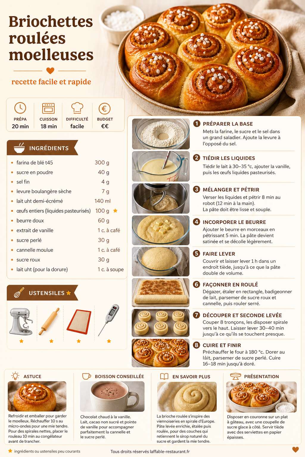 Fiche recette Briochettes roulées moelleuses : recette facile et rapide Fiche recette Briochettes roulées moelleuses : recette facile et rapide
