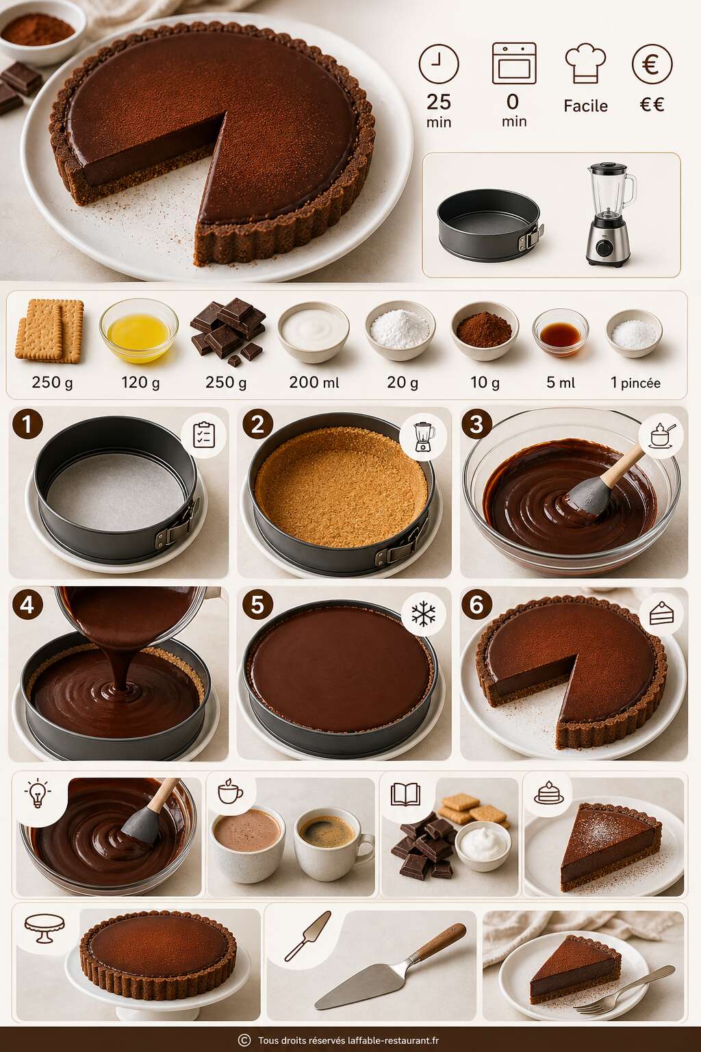 Fiche recette Tarte au chocolat sans cuisson : recette facile et rapide