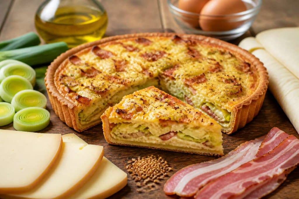 Tarte poireaux, raclette et bacon : recette savoureuse