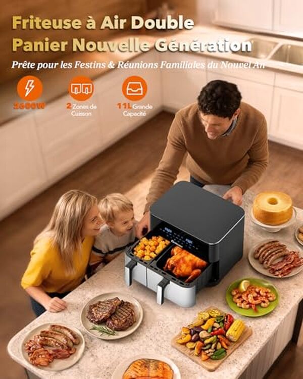Découvrez notre test détaillé de la friteuse sans huile XXL 2600W avec double compartiment et écran tactile : performance, consommation énergétique et résultats de cuisson. 
