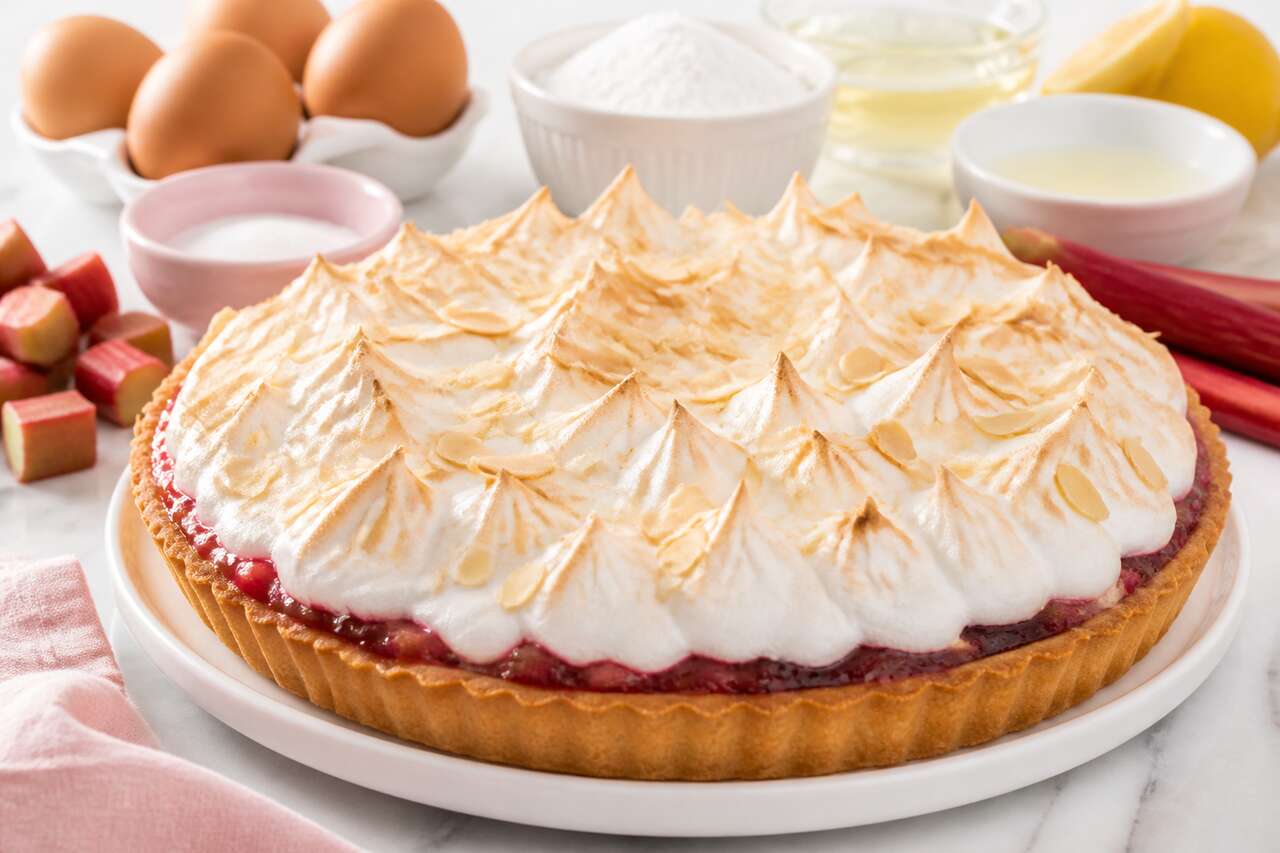 Recette de tarte à la rhubarbe meringuée