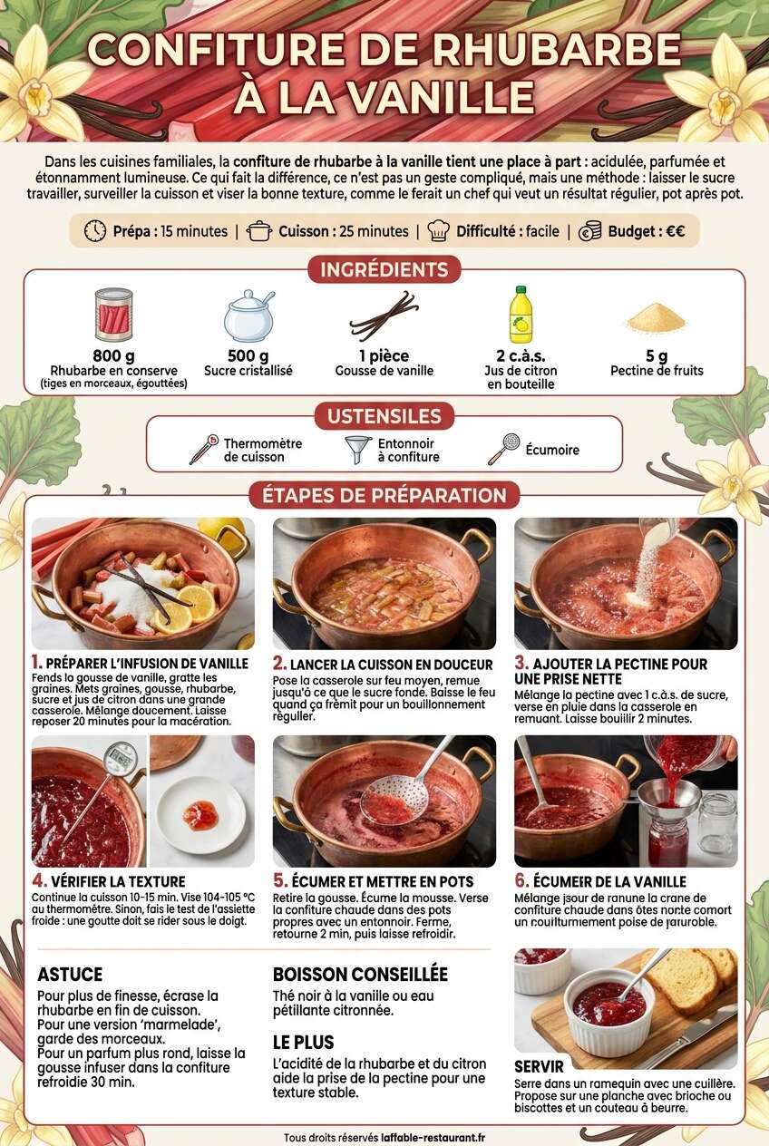 Fiche recette Recette de confiture de rhubarbe à la vanille Fiche recette Recette de confiture de rhubarbe à la vanille