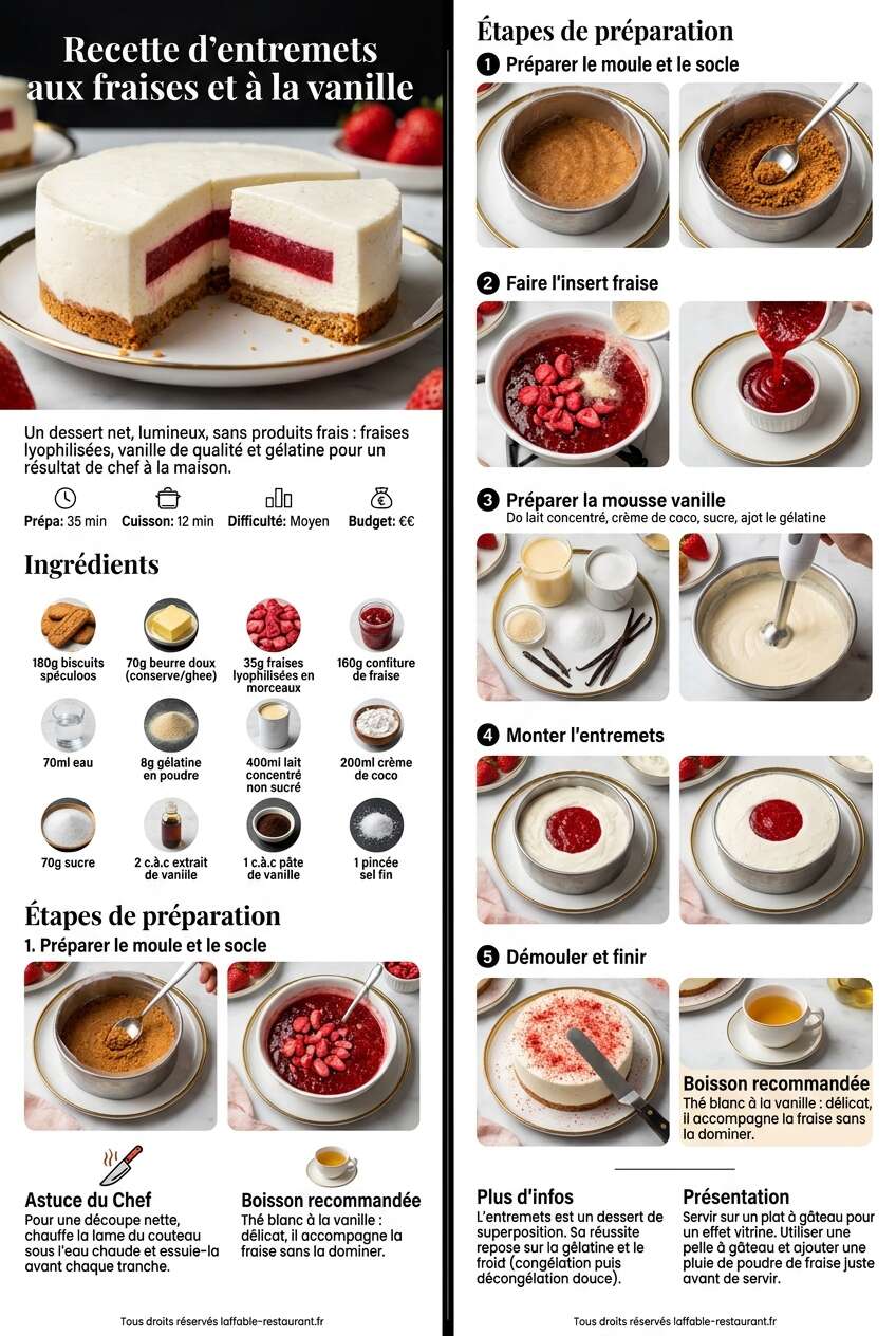 Fiche recette Recette d'entremets aux fraises et &agrave; la vanille