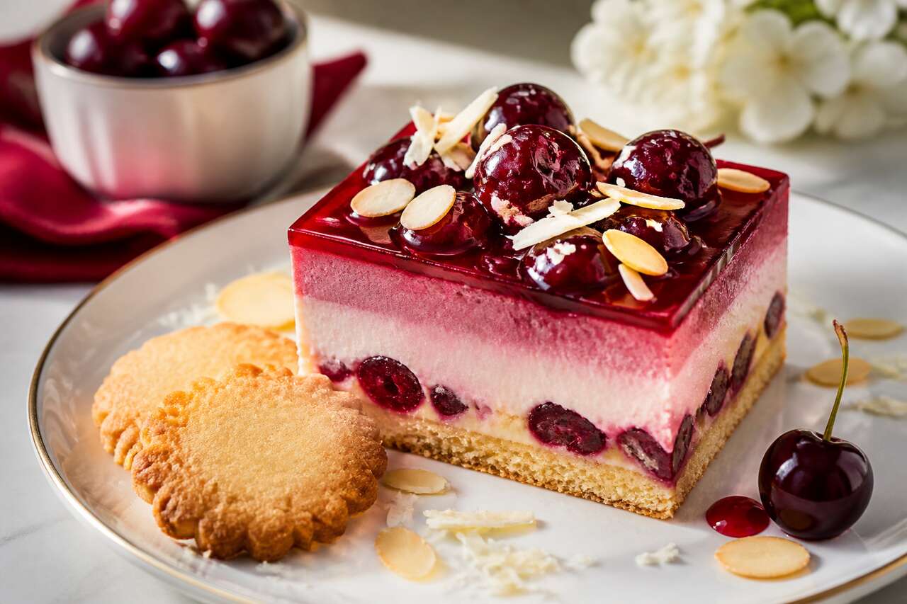 Recette d'entremets cerises et amandes