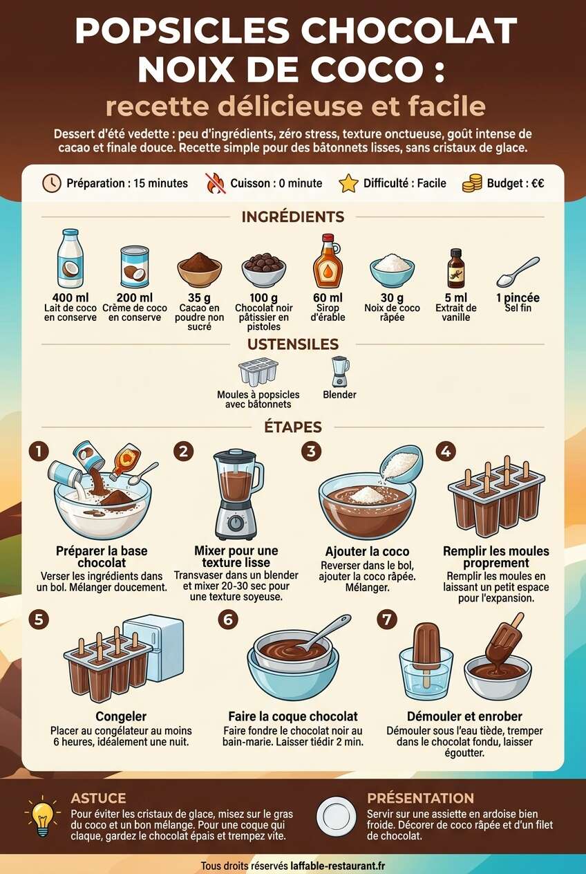 Fiche recette Popsicles chocolat noix de coco : recette délicieuse et facile Fiche recette Popsicles chocolat noix de coco : recette délicieuse et facile