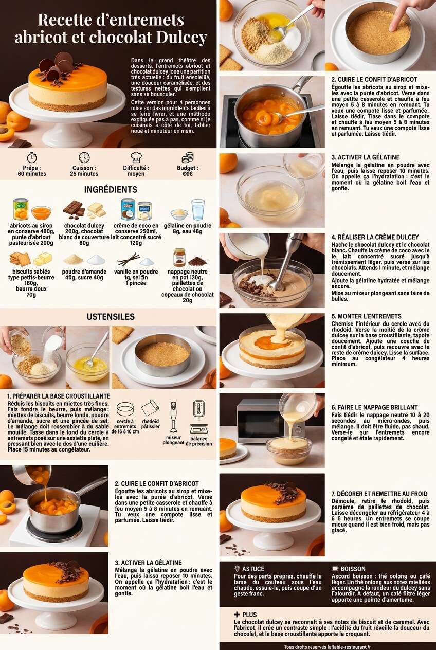 Fiche recette Recette d'entremets abricot et chocolat Dulcey