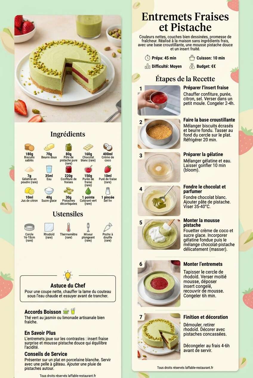 Fiche recette Recette d'entremets fraises et pistache