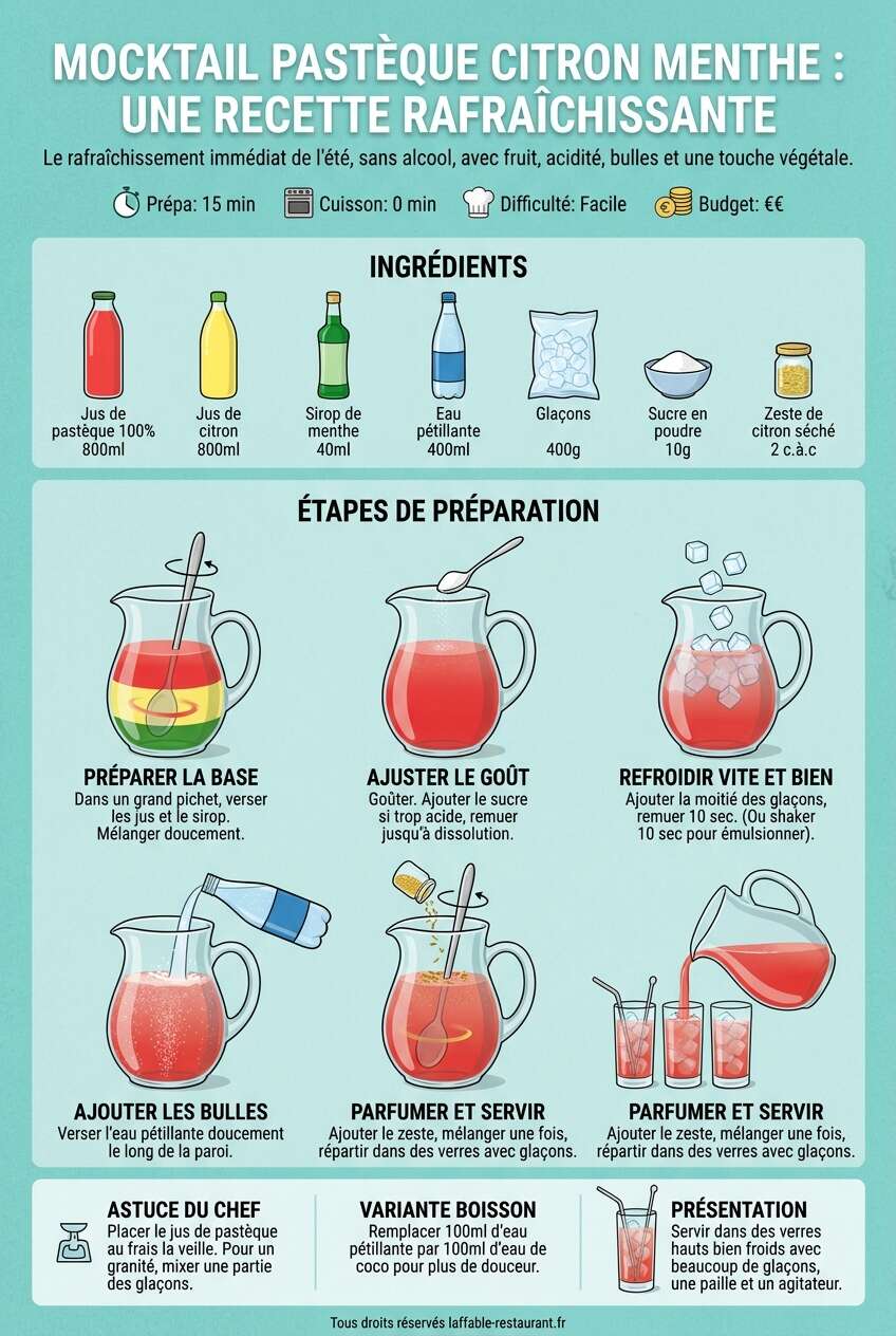Fiche recette Mocktail past&egrave;que citron menthe : une recette rafra&icirc;chissante