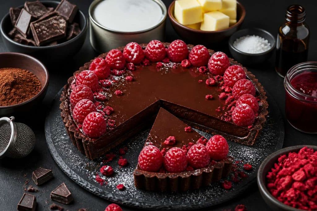 Recette de tarte au chocolat et framboises