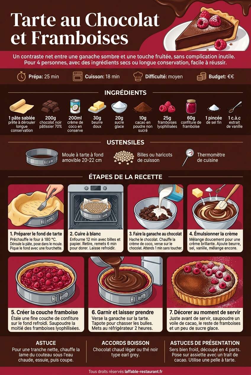 Fiche recette Recette de tarte au chocolat et framboises