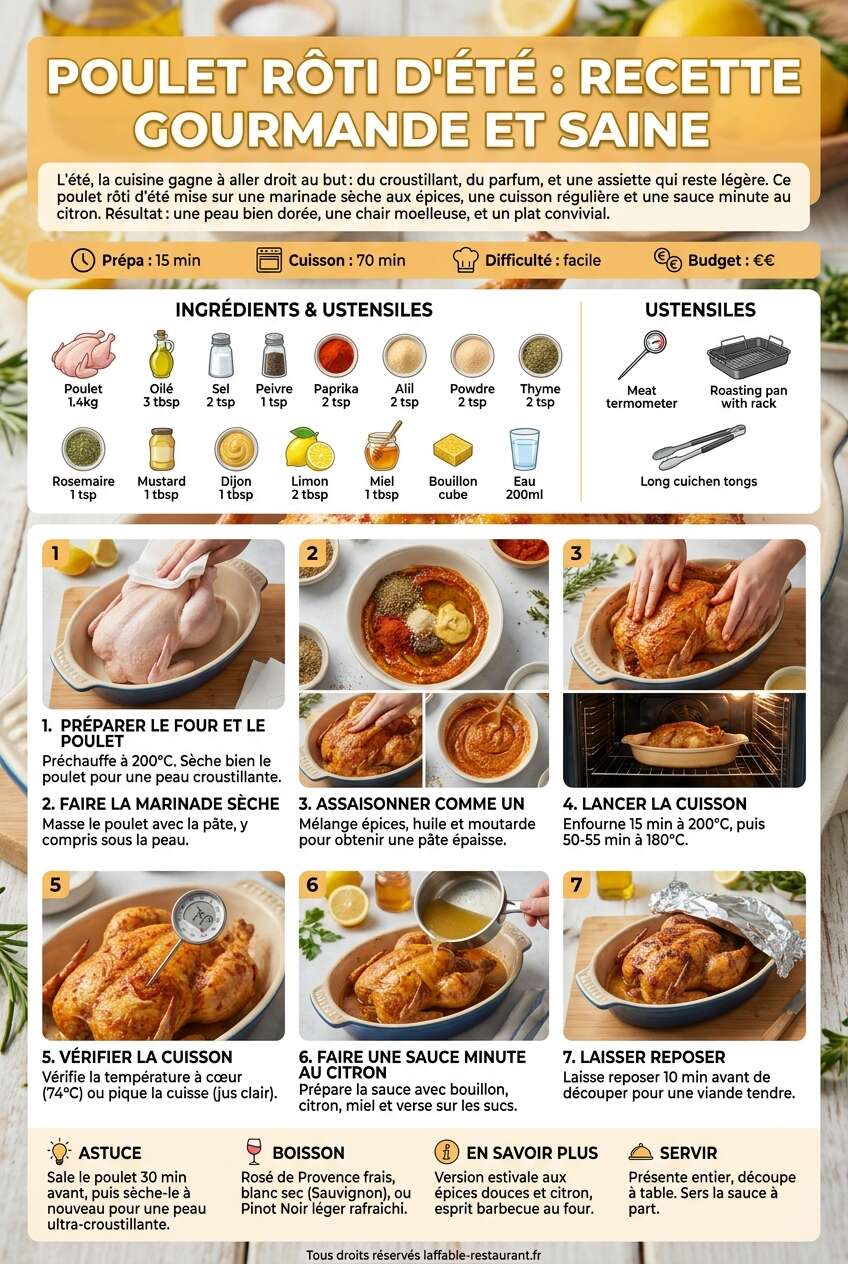 Fiche recette Poulet r&ocirc;ti d'&eacute;t&eacute; : recette gourmande et saine