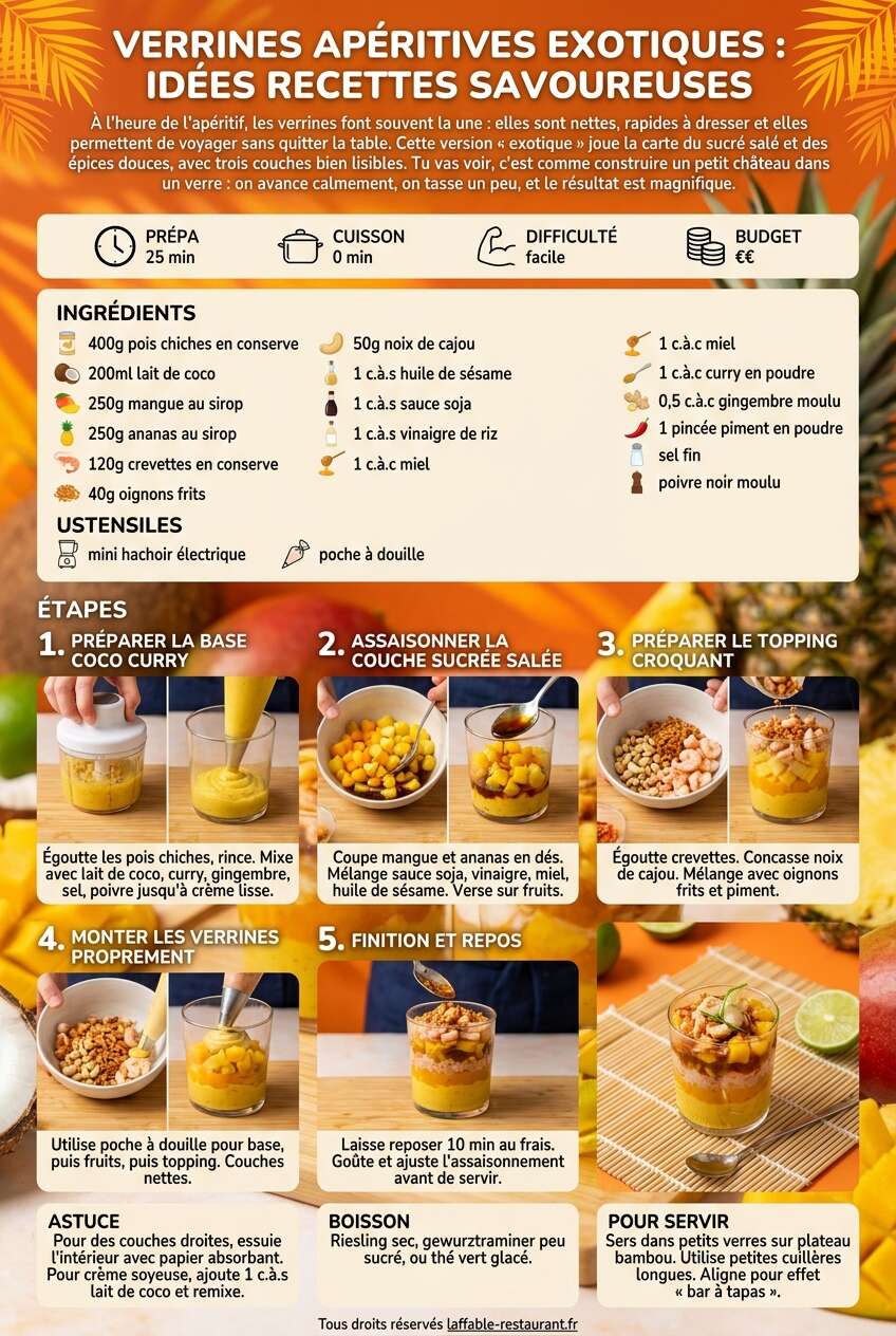 Fiche recette Verrines apéritives exotiques : idées recettes savoureuses Fiche recette Verrines apéritives exotiques : idées recettes savoureuses