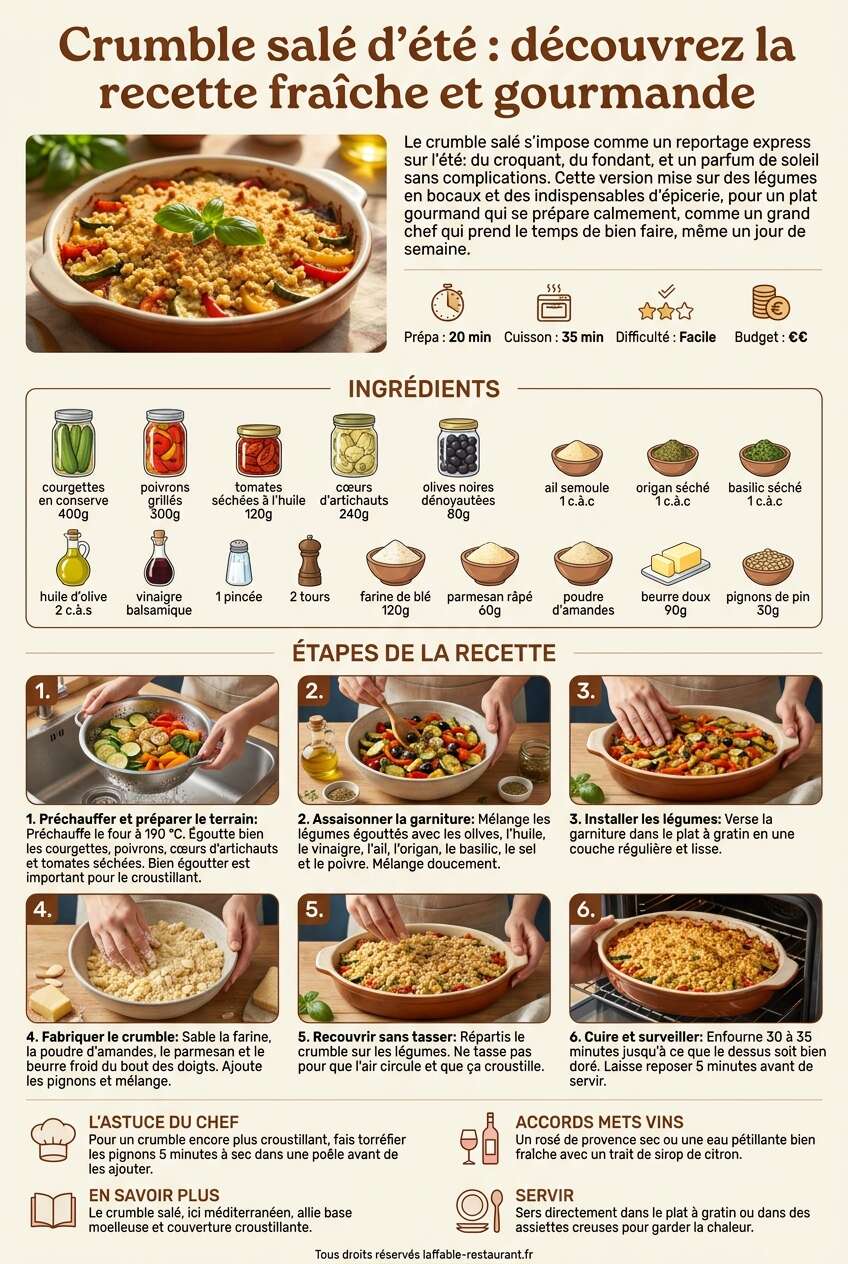 Fiche recette Crumble salé d'été : découvrez la recette fraîche et gourmande Fiche recette Crumble salé d'été : découvrez la recette fraîche et gourmande