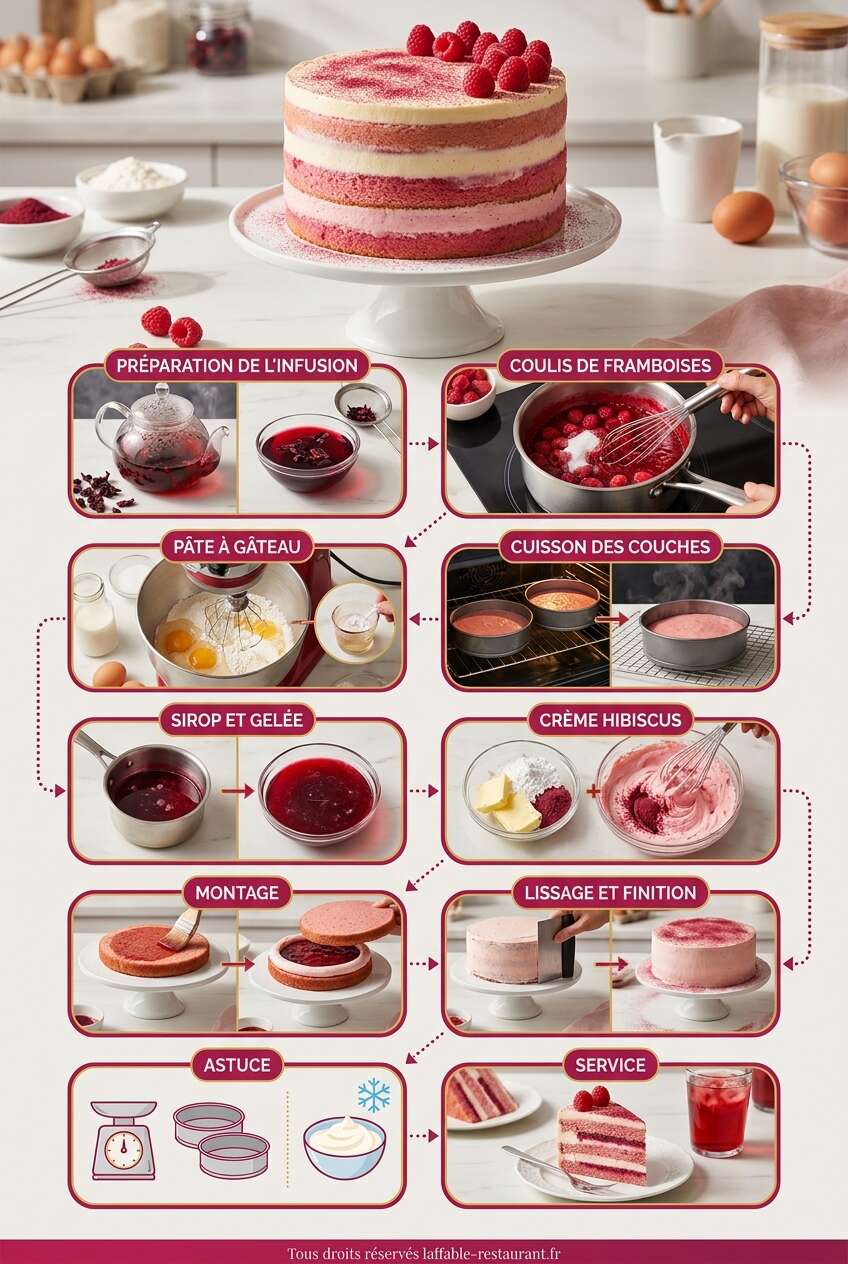 Fiche recette Recette du layer cake hibiscus et framboises Fiche recette Recette du layer cake hibiscus et framboises