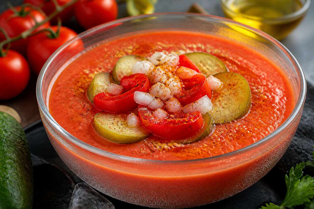 Gaspacho tomate-poivron-concombre : recette fraîche et saine