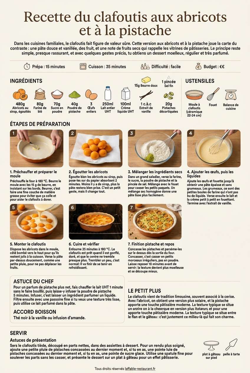 Fiche recette Recette du clafoutis aux abricots et à la pistache Fiche recette Recette du clafoutis aux abricots et à la pistache